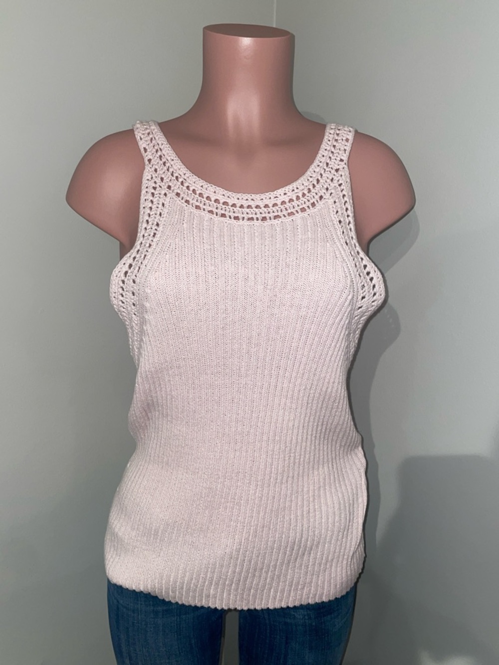 Lucky Brand Pink Crochet-Trim Knit Tank. XL